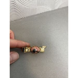 VTG‎ c1950s Gold Tone Mining Shovel & Pick Axe w/ Rhodonite (?) Stone Tie Clip